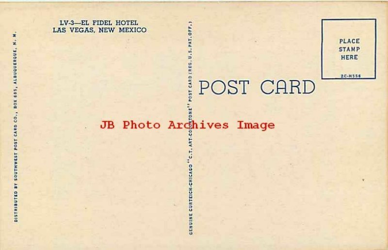 NM, Las Vegas, New Mexico, El Fidel Hotel, Exterior View, Curteich No 2C-H556