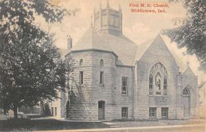 Middletown Indiana First M E Church Entrance View Antique Postcard K14480