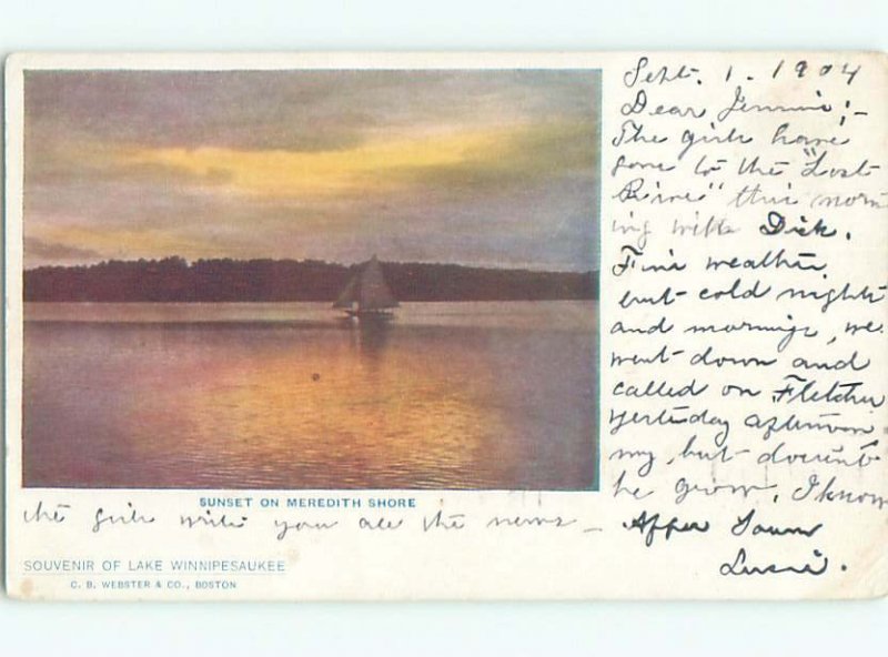 Pre-1907 LAKE WINNIPESAUKEE SUNSET Meredith New Hampshire NH AE5443