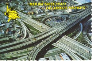 Los Angeles CA Freeway Aerial View Traffic Freeways Calif c1982 Postcard D18