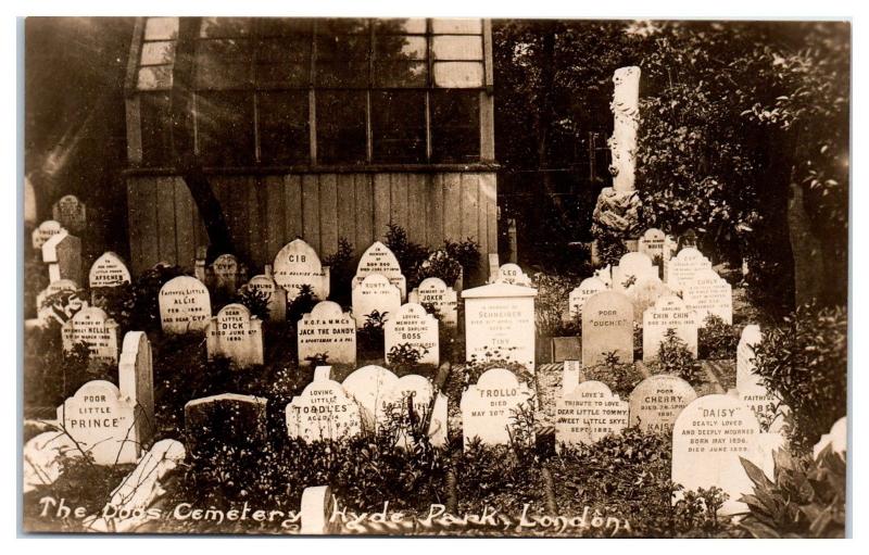 RPPC The Dogs Cemetery, Headstones, Hyde Park, London, UK Postcard