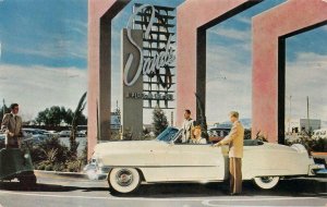 THE SANDS HOTEL & CAR LAS VEGAS NEVADA POSTCARD 1954