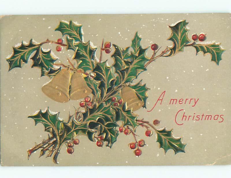 Pre-Linen christmas GOLDEN BELLS WITH HOLLY J1865