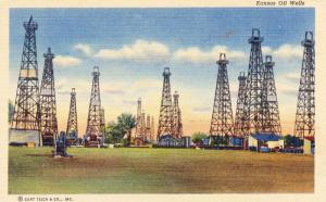 Kansas Oil Wells,  Vintage Linen Postcard F11