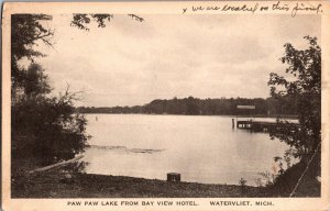 Paw Paw Lake from Bay View Hotel, Watervliet MI Vintage Postcard R50