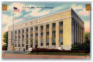 1944 US Post Office Building Meridian Mississippi MS Posted Vintage Postcard 