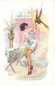 PC CPA EROTIC, ARTIST SIGNED, PÉRAS, NÉNETTES Á LA MODE, Postcard (b17559)