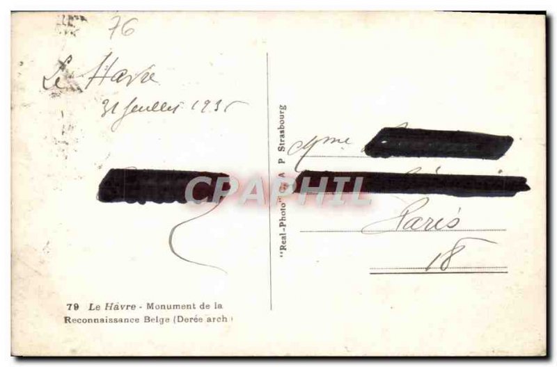 Old Postcard Le Havre Monument Belgian Recognition