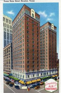 Vintage 1930s Texas State Hotel Houston Texas TX Old Cars Linen Postcard