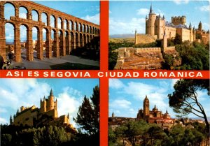 Segovia, Spain, Roman aqueduct, Romanesque architecture, fall season, Postcard