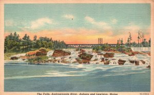 Vintage Postcard 1930's The Falls Androscoggin River Auburn & Lewiston Maine ME