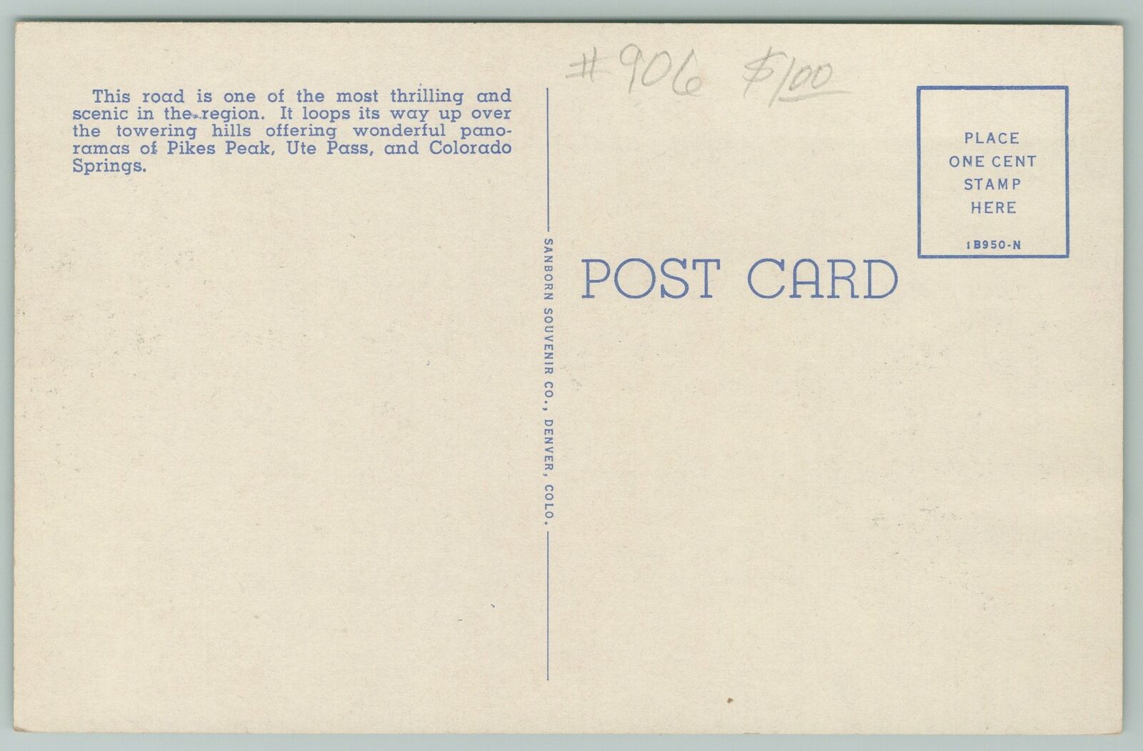 Pikes Peak Region Colorado~Rampart Range Road~1940s Linen Postcard ...