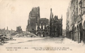 Vintage Postcard Guerre Arras Townhall And Belfry Destroyed By Germans Germany