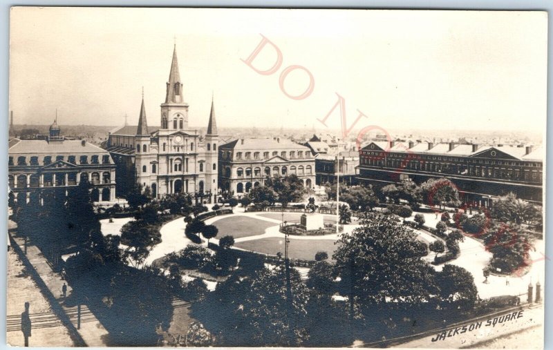 c1930s Jackson Square, New Orleans, LA RPPC French Quarter Birds Eye Church A106