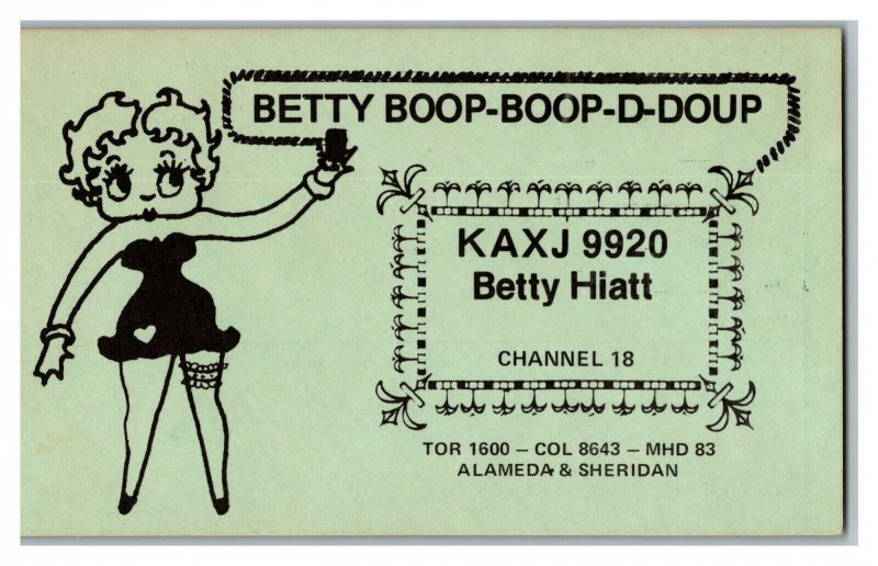 QSL Radio Card From Denver Colo. Colorado KAXJ9920 Betty Boop Betty Hiatt 