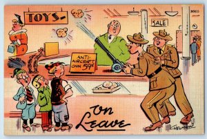 WWII Military Soldiers Playing Cannon Toy Anti Aircraft Fun Children Postcard