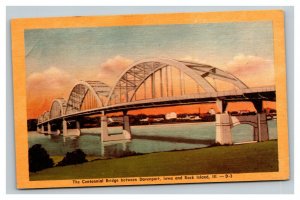 Vintage 1930's Postcard Centennial Bridge Davenport Iowa & Rock Island Illinois