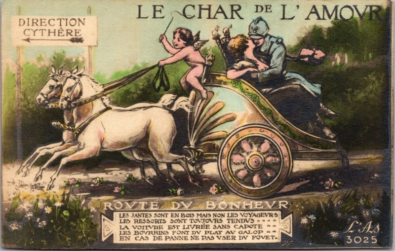 Antique - FRANCE POSTCARD - LE CHAR DE L ' AMOUR - CHARIOT