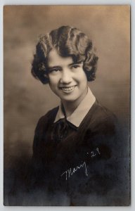 RPPC Roaring 20s Graduate Mary Lovely Young Flapper Girl Woman Postcard J25