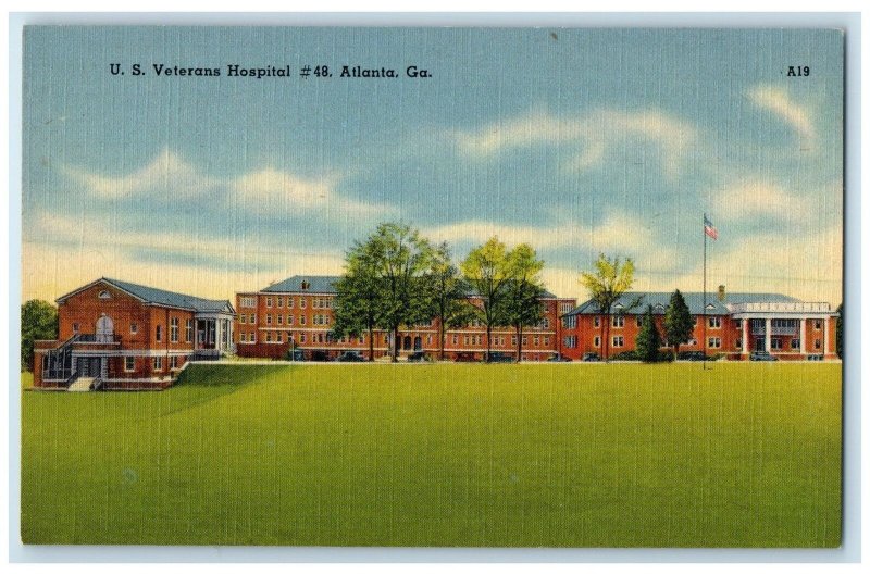 c1940 US Veterans Hospital Entrance Building US Flag Atlanta Georgia GA Postcard