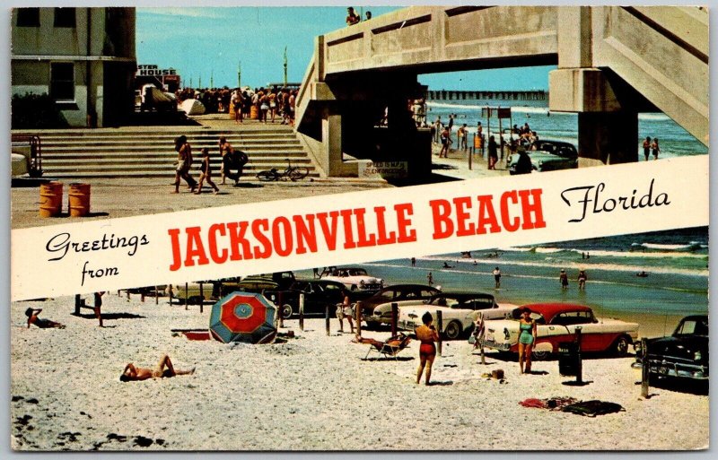 Jacksonville Florida 1967 Banner Postcard Beach Cars