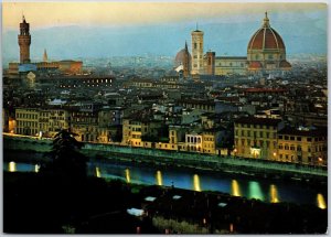 Firenze General View Florence Italy Illumination by Night Castle Postcard