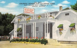Jake Skall's COLONIAL WONDER BAR Appleton, WI Roadside 1940s Vintage Postcard