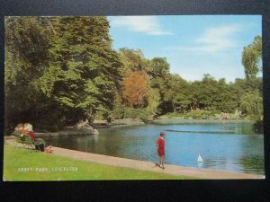 Leicestershire LEICESTER Abbey Park shows Boy with Model Boat c1970's Postcard