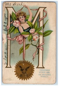 1912 Christmas Pretty Woman Flowers Kansas City Missouri MO Antique Postcard