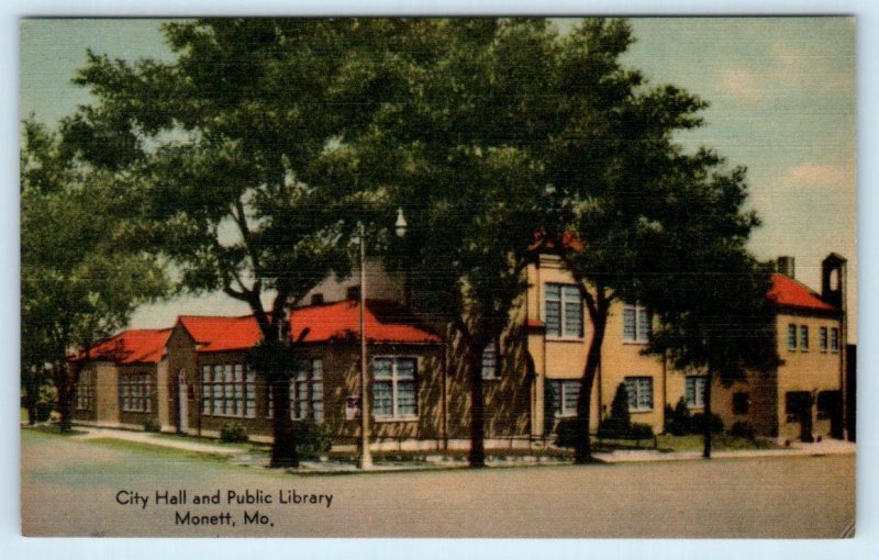 MONETT, Missouri MO ~ City Hall PUBLIC LIBRARY c1940s Linen  Postcard