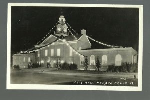 Fergus Falls MINNESOTA RPPC c1920s CHRISTMAS LIGHTS Electric CITY HALL by Oxley