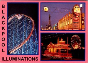 Lancashire, England BLACKPOOL ILLUMINATIONS Roller Coaster~Festival 4X6 Postcard