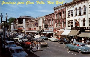 Glens Falls New York NY Classic Cars Street Scene Vintage Postcard