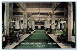 c1950's Lobby From Main Entrance US Grant Hotel Restaurant San Diego CA Postcard 