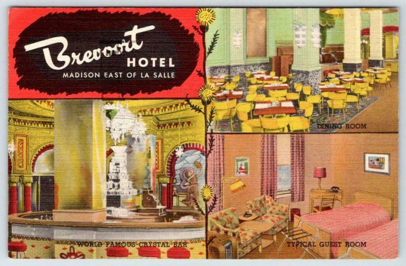 1952 BREVOORT HOTEL CHICAGO INTERIOR VIEWS CRYSTAL BAR DINING ROOM GUEST ROOM