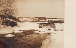 ICE & SNOW COVERED DAM OVERFLOW WATERFALL~REAL PHOTO POSTCARD