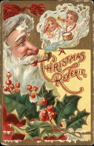 Christmas Santa Claus Playing Children in Pipe Smoke c1910 Vintage Postcard