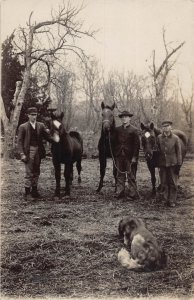 J81/ Interesting RPPC Postcard c1910 Farmers Horse Breeders Pet Dog 158