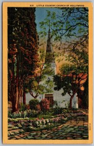 Vtg California CA Little Country Church of Hollywood 1930s View Linen Postcard