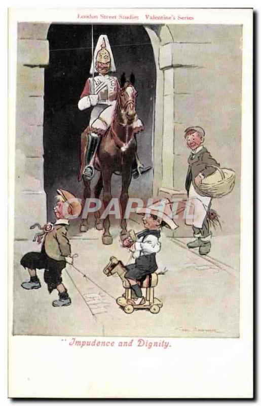 CPA Illustrateur Impudence and dignity Enfant Cheval Militaria 