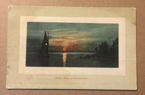 VINTAGE UNUSED POSTCARD SUNSET AT THE MOUTH OF THE COLUMBIA RIVER
