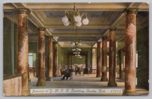 State View~Omaha Nebraska~Interior of YMCA~Chandeliers~Vintage Postcard