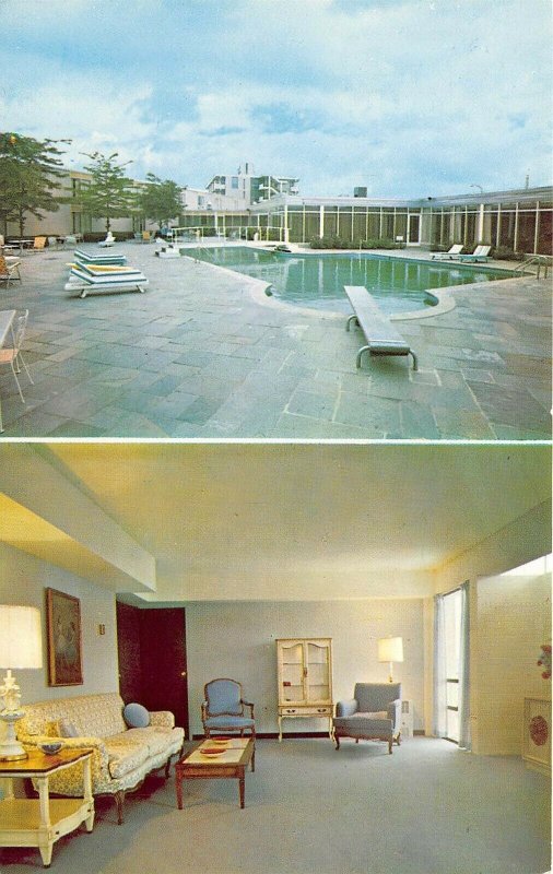 East Boston Massachusetts 1960s Postcard Logan International Hotel Room & Pool