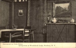 Roxbury New York NY Woodchuck Lodge Living Room Vintage Postcard