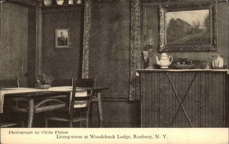 Roxbury New York NY Woodchuck Lodge Living Room Vintage Postcard