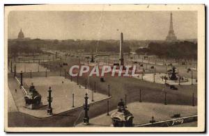 Old Postcard Paris Concorde Square Eiffel Tower