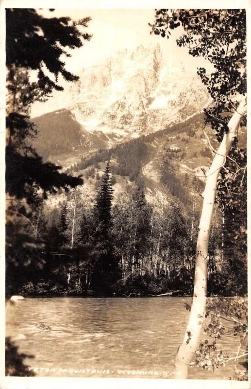 Tetton Mountains Wyoming Scenic Waterfront Real Photo Antique Postcard K77850
