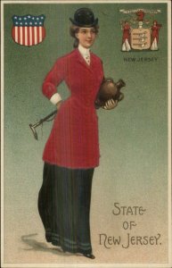 Beautiful State Women REAL SILK - NEW JERSEY c1910 Postcard