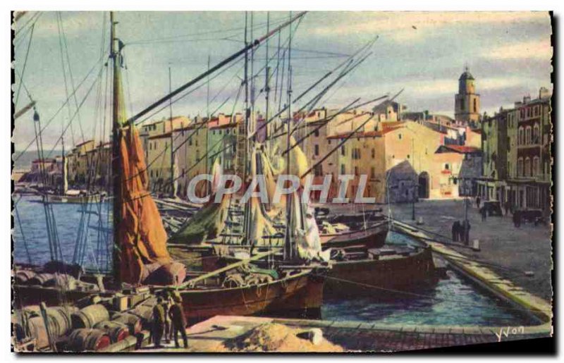 Old Postcard Cote D & # 39Azur Saint Tropez Vue Generale Harbor boats