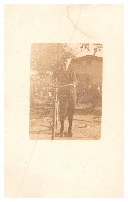 Vintage view of boy with Bike ,  RPC